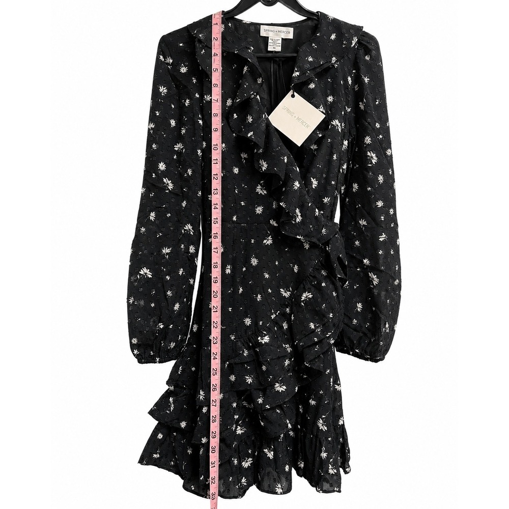 Spring + Mercer Black Floral Swiss Dot Ruffle Wrap Mini Dress XS NWT - Picture 10 of 10